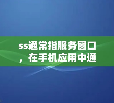 ss通常指服务窗口，在手机应用中通常指的是一个用来查看用户信息和设置的窗口。以下是一步步的指导